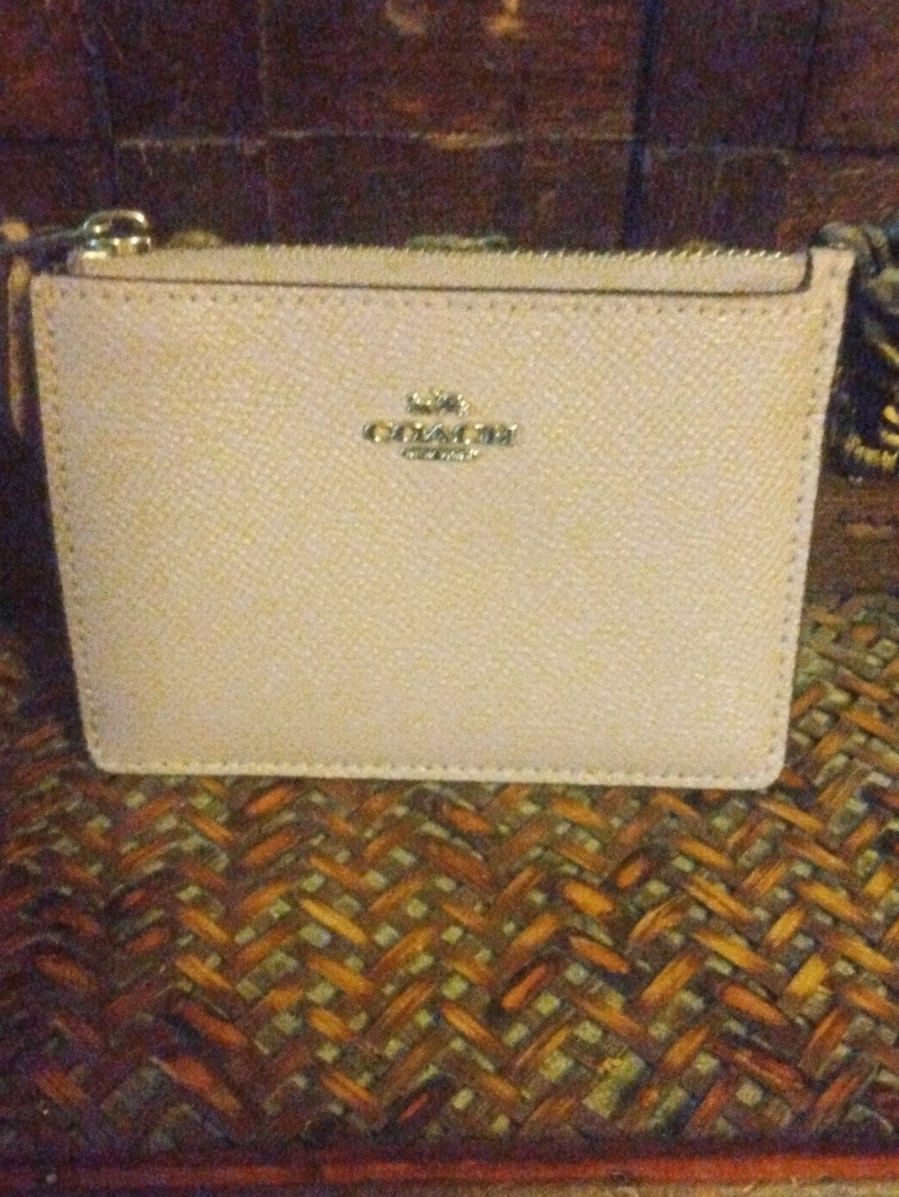 Coach Cream Leather Wristlet Card Case Key Chain Holder